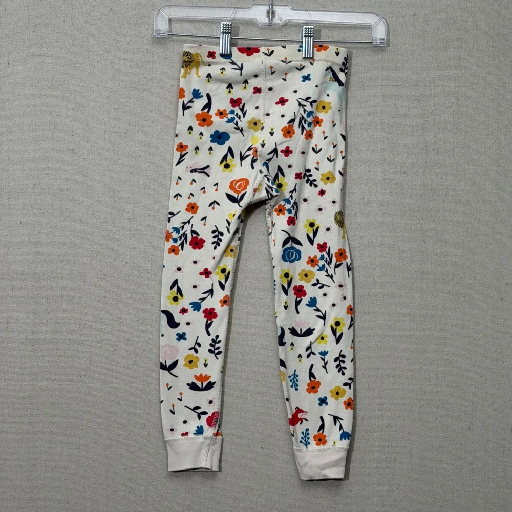 Hanna Andersson Pajama Pants Girls Size 5 White Floral Animal Organic Cotton